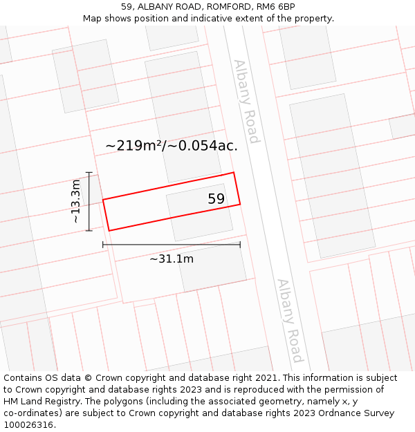 59, ALBANY ROAD, ROMFORD, RM6 6BP: Plot and title map