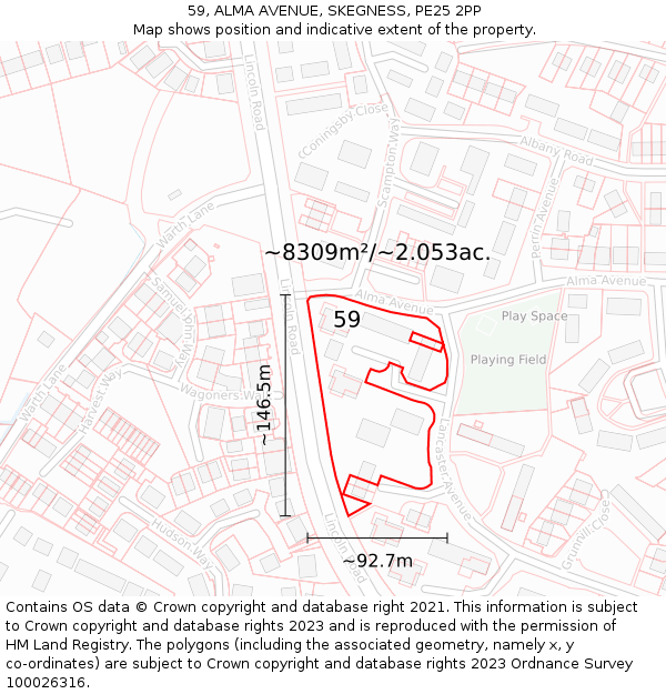 59, ALMA AVENUE, SKEGNESS, PE25 2PP: Plot and title map