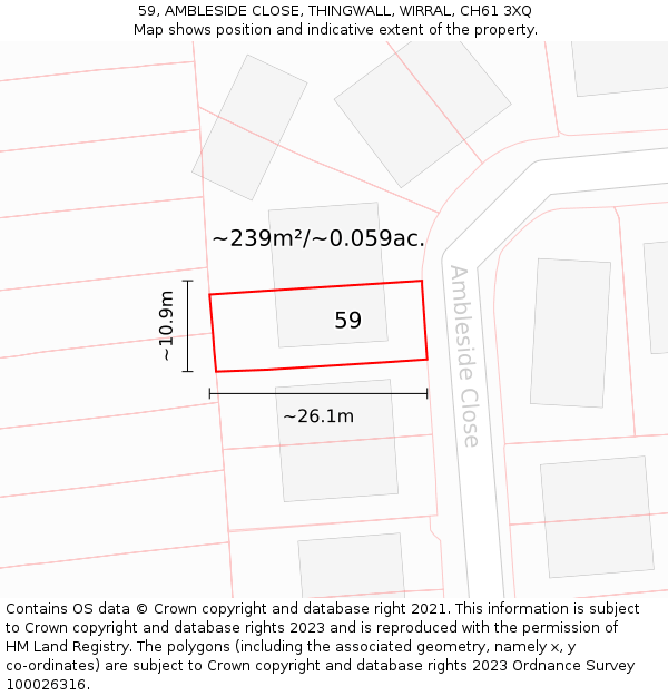 59, AMBLESIDE CLOSE, THINGWALL, WIRRAL, CH61 3XQ: Plot and title map