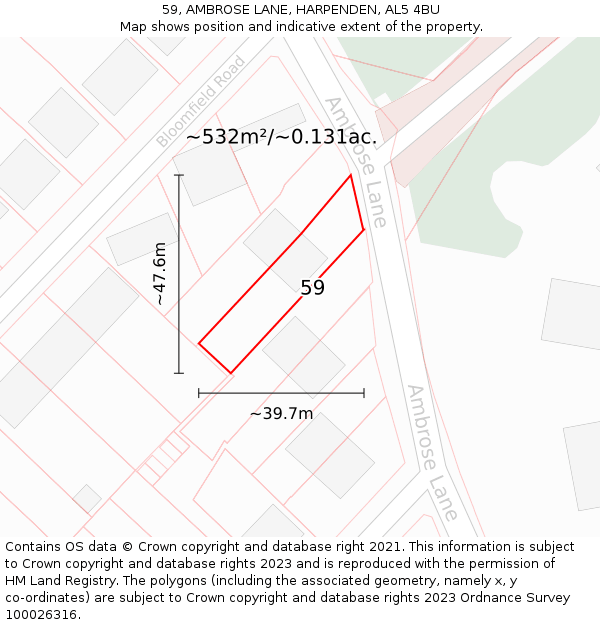 59, AMBROSE LANE, HARPENDEN, AL5 4BU: Plot and title map