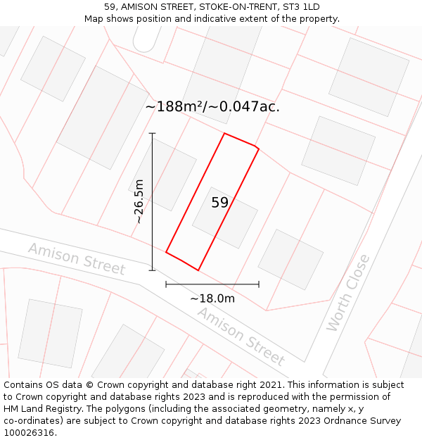 59, AMISON STREET, STOKE-ON-TRENT, ST3 1LD: Plot and title map