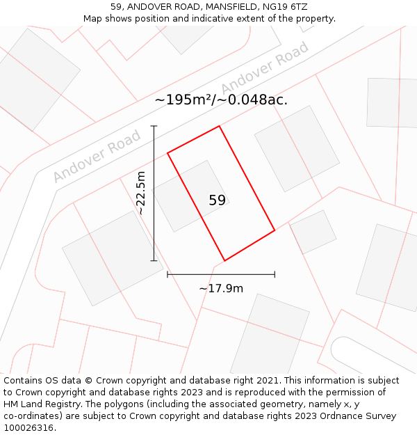 59, ANDOVER ROAD, MANSFIELD, NG19 6TZ: Plot and title map