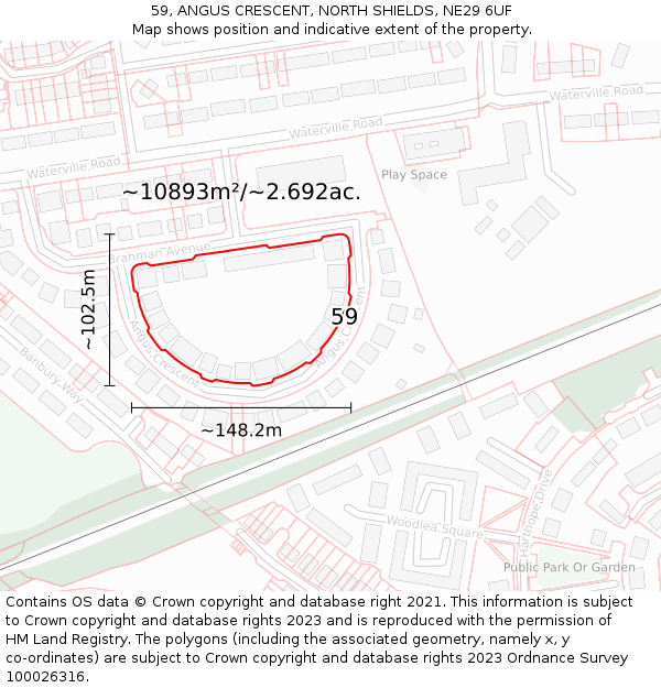 59, ANGUS CRESCENT, NORTH SHIELDS, NE29 6UF: Plot and title map