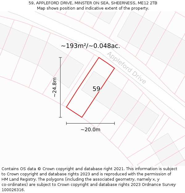 59, APPLEFORD DRIVE, MINSTER ON SEA, SHEERNESS, ME12 2TB: Plot and title map