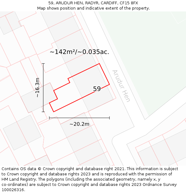 59, ARUDUR HEN, RADYR, CARDIFF, CF15 8FX: Plot and title map