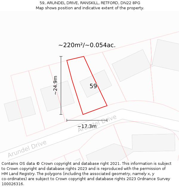 59, ARUNDEL DRIVE, RANSKILL, RETFORD, DN22 8PG: Plot and title map