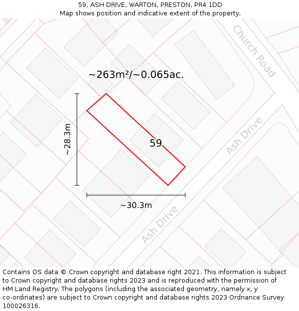 59, ASH DRIVE, WARTON, PRESTON, PR4 1DD: Plot and title map