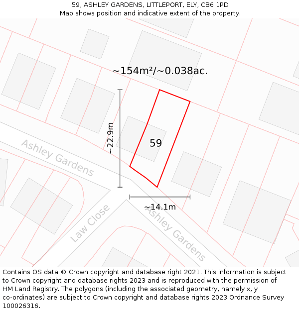 59, ASHLEY GARDENS, LITTLEPORT, ELY, CB6 1PD: Plot and title map