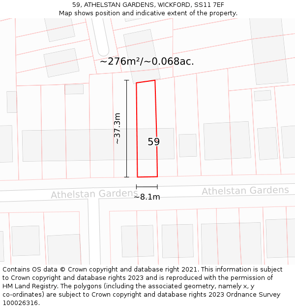 59, ATHELSTAN GARDENS, WICKFORD, SS11 7EF: Plot and title map