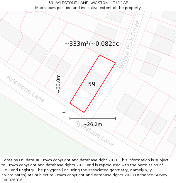 59, AYLESTONE LANE, WIGSTON, LE18 1AB: Plot and title map