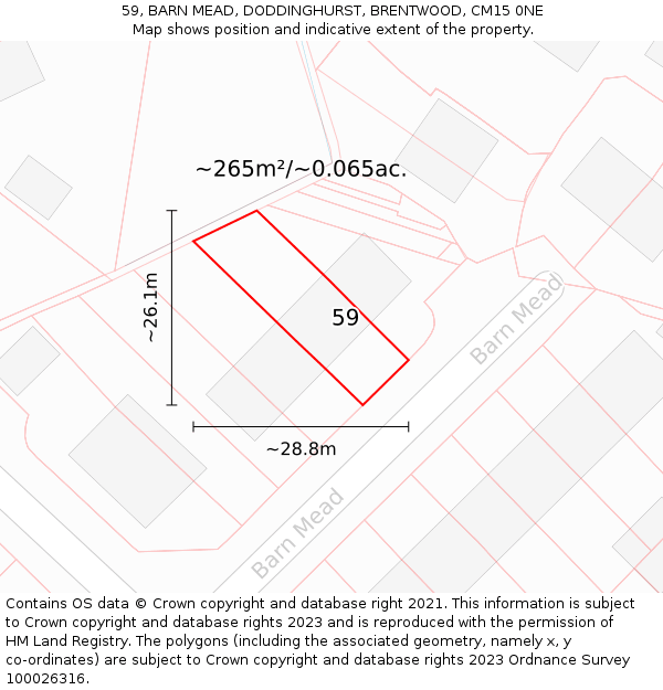 59, BARN MEAD, DODDINGHURST, BRENTWOOD, CM15 0NE: Plot and title map