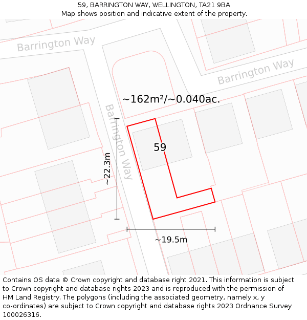 59, BARRINGTON WAY, WELLINGTON, TA21 9BA: Plot and title map