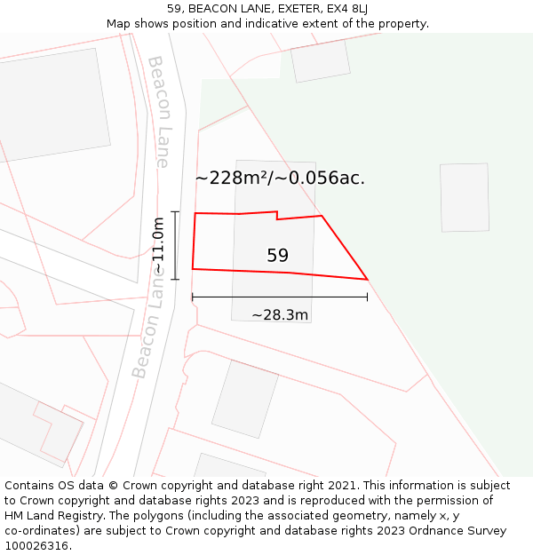 59, BEACON LANE, EXETER, EX4 8LJ: Plot and title map