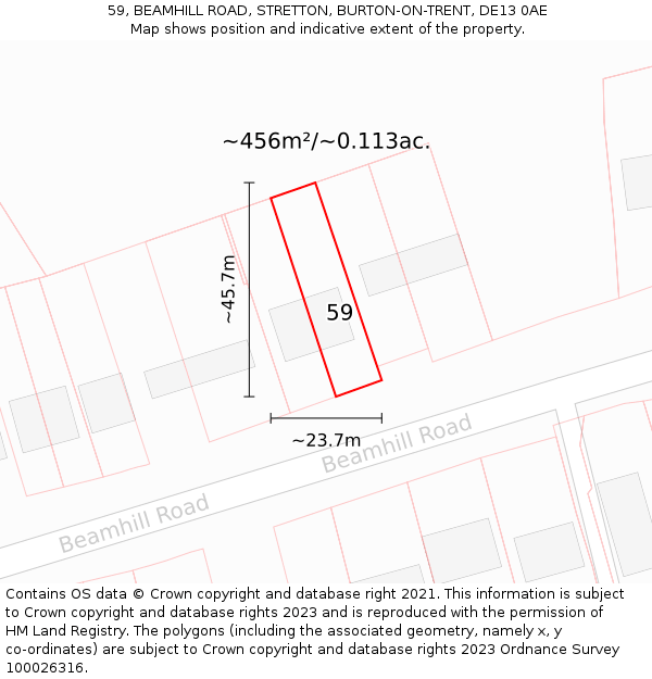 59, BEAMHILL ROAD, STRETTON, BURTON-ON-TRENT, DE13 0AE: Plot and title map