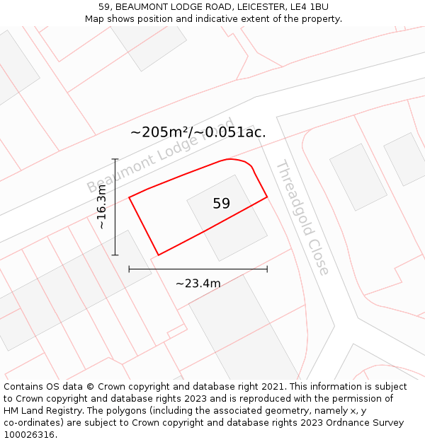 59, BEAUMONT LODGE ROAD, LEICESTER, LE4 1BU: Plot and title map