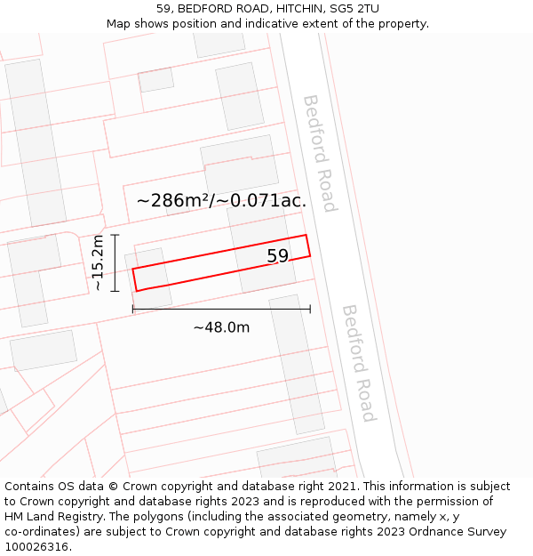 59, BEDFORD ROAD, HITCHIN, SG5 2TU: Plot and title map