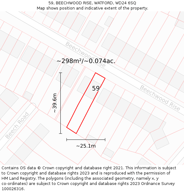 59, BEECHWOOD RISE, WATFORD, WD24 6SQ: Plot and title map