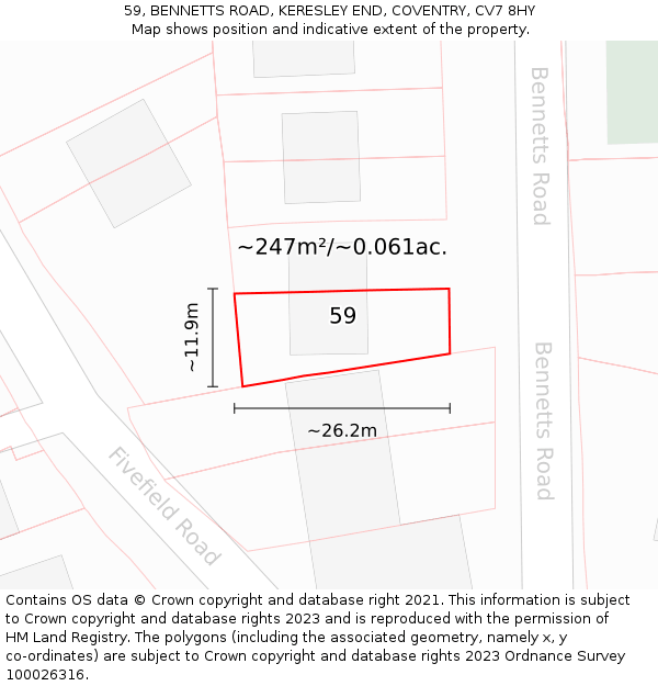 59, BENNETTS ROAD, KERESLEY END, COVENTRY, CV7 8HY: Plot and title map