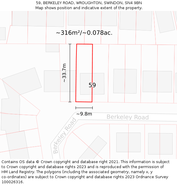 59, BERKELEY ROAD, WROUGHTON, SWINDON, SN4 9BN: Plot and title map