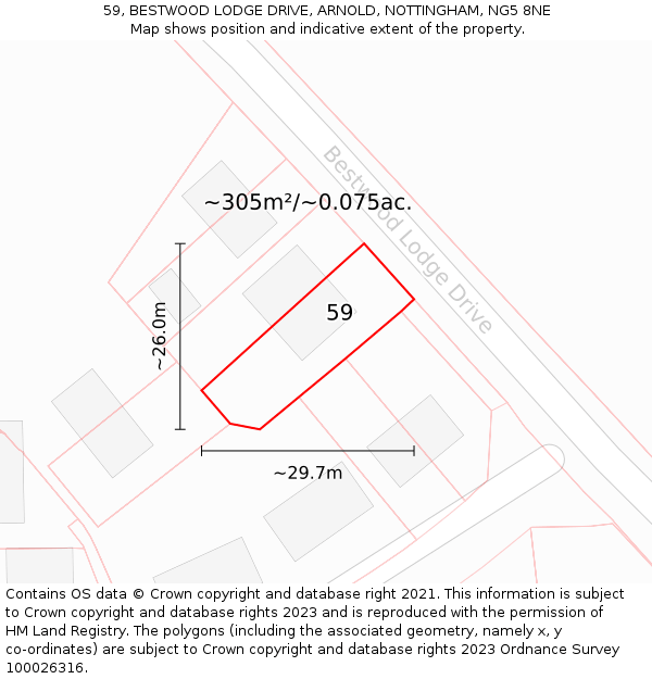 59, BESTWOOD LODGE DRIVE, ARNOLD, NOTTINGHAM, NG5 8NE: Plot and title map