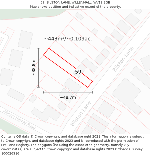 59, BILSTON LANE, WILLENHALL, WV13 2QB: Plot and title map