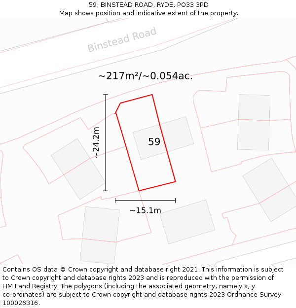 59, BINSTEAD ROAD, RYDE, PO33 3PD: Plot and title map