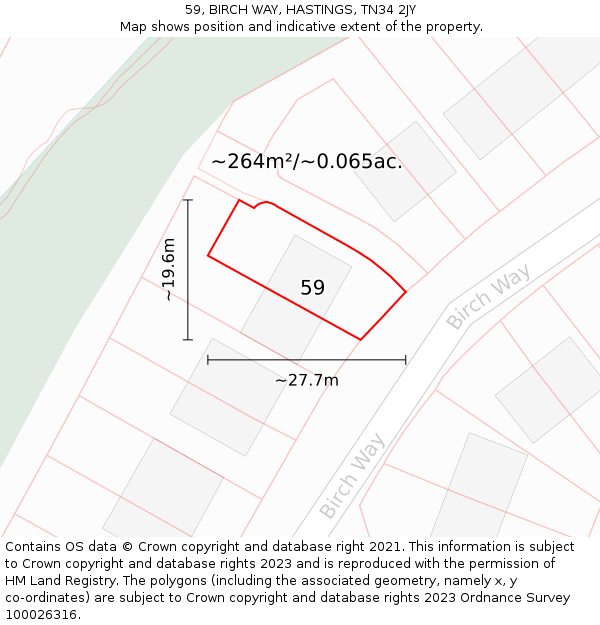 59, BIRCH WAY, HASTINGS, TN34 2JY: Plot and title map