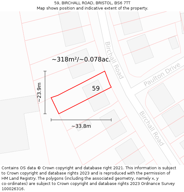 59, BIRCHALL ROAD, BRISTOL, BS6 7TT: Plot and title map