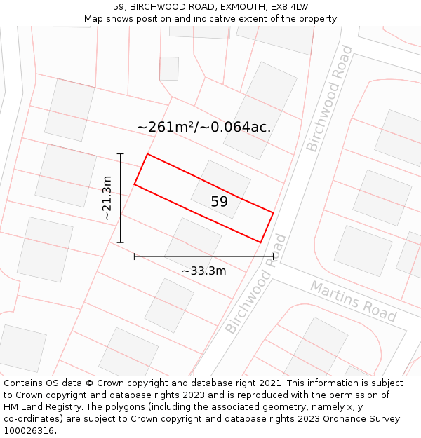 59, BIRCHWOOD ROAD, EXMOUTH, EX8 4LW: Plot and title map