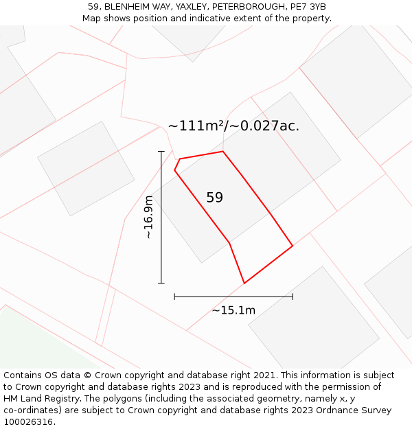 59, BLENHEIM WAY, YAXLEY, PETERBOROUGH, PE7 3YB: Plot and title map