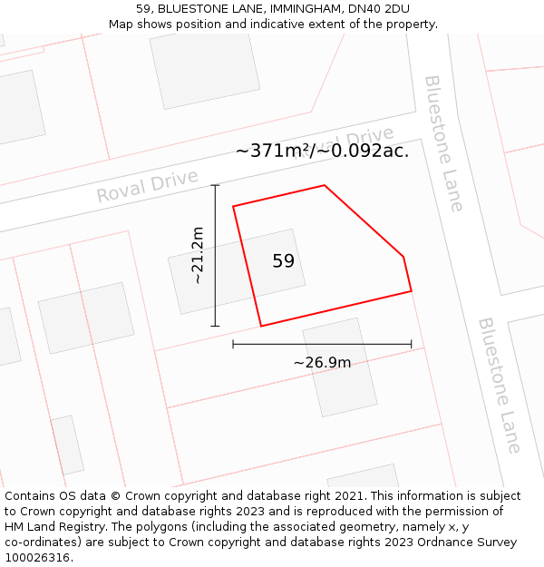 59, BLUESTONE LANE, IMMINGHAM, DN40 2DU: Plot and title map