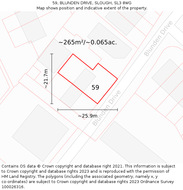 59, BLUNDEN DRIVE, SLOUGH, SL3 8WG: Plot and title map