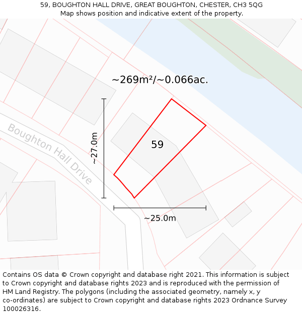 59, BOUGHTON HALL DRIVE, GREAT BOUGHTON, CHESTER, CH3 5QG: Plot and title map