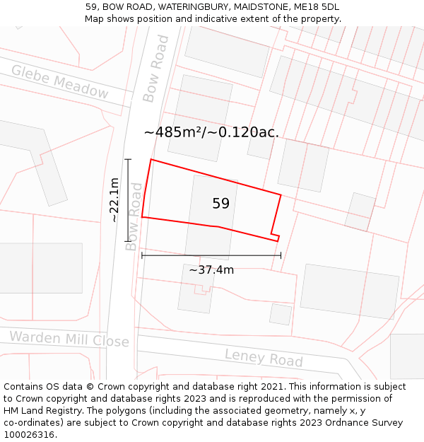 59, BOW ROAD, WATERINGBURY, MAIDSTONE, ME18 5DL: Plot and title map