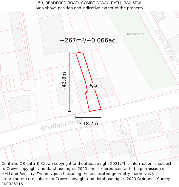 59, BRADFORD ROAD, COMBE DOWN, BATH, BA2 5BW: Plot and title map