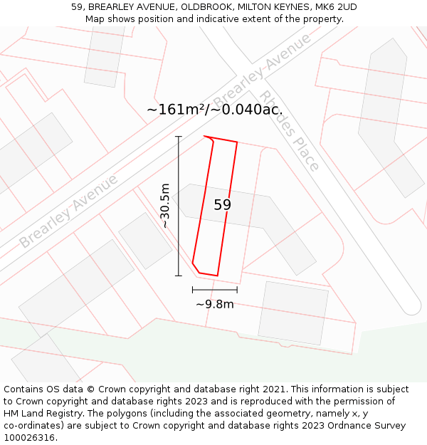 59, BREARLEY AVENUE, OLDBROOK, MILTON KEYNES, MK6 2UD: Plot and title map