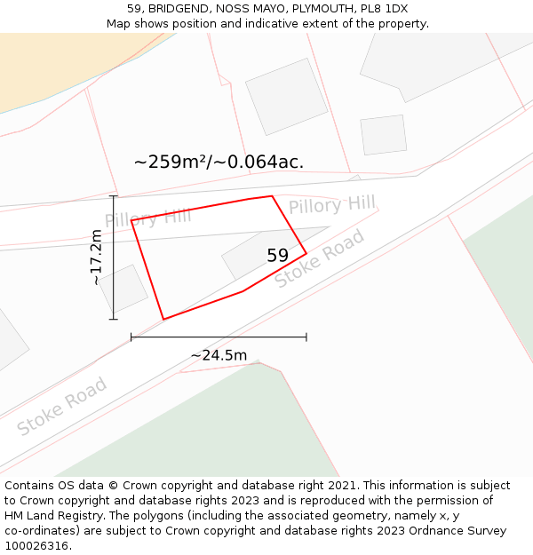 59, BRIDGEND, NOSS MAYO, PLYMOUTH, PL8 1DX: Plot and title map