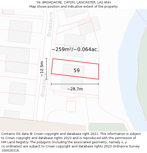 59, BROADACRE, CATON, LANCASTER, LA2 9NH: Plot and title map