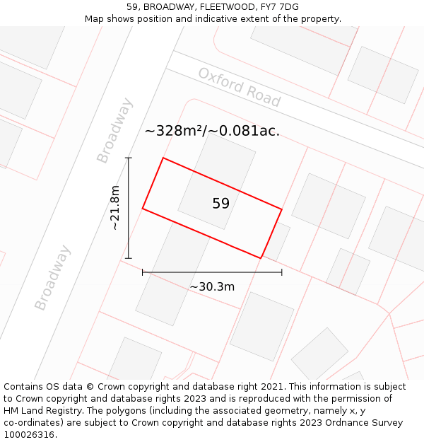 59, BROADWAY, FLEETWOOD, FY7 7DG: Plot and title map