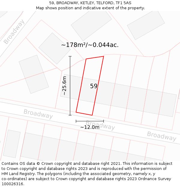 59, BROADWAY, KETLEY, TELFORD, TF1 5AS: Plot and title map