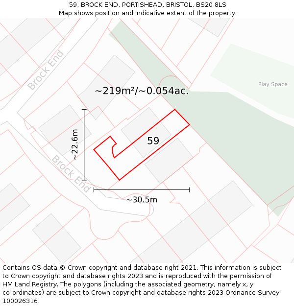 59, BROCK END, PORTISHEAD, BRISTOL, BS20 8LS: Plot and title map