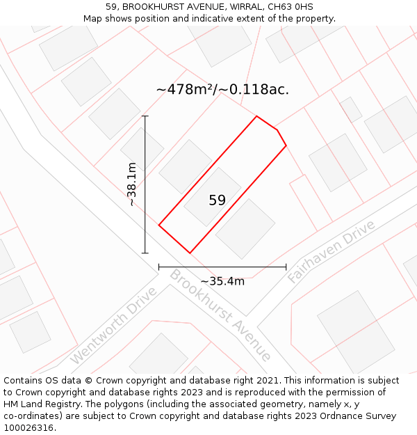 59, BROOKHURST AVENUE, WIRRAL, CH63 0HS: Plot and title map