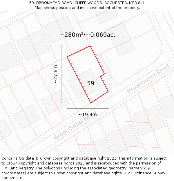 59, BROOKMEAD ROAD, CLIFFE WOODS, ROCHESTER, ME3 8HL: Plot and title map