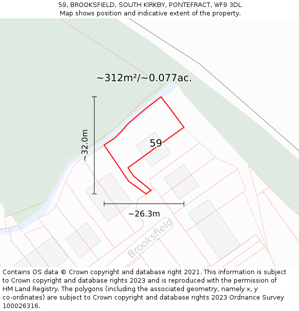 59, BROOKSFIELD, SOUTH KIRKBY, PONTEFRACT, WF9 3DL: Plot and title map