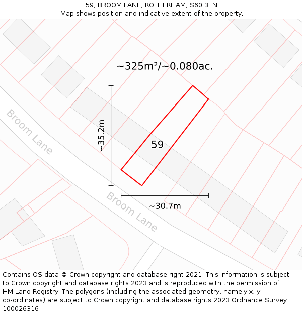 59, BROOM LANE, ROTHERHAM, S60 3EN: Plot and title map