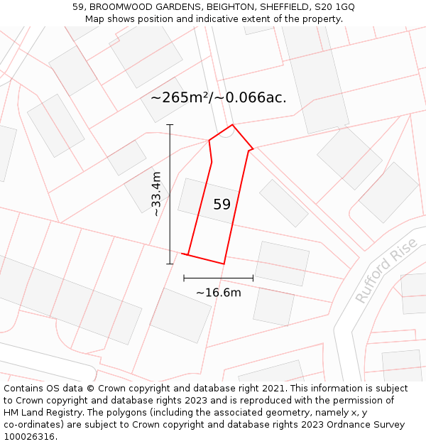 59, BROOMWOOD GARDENS, BEIGHTON, SHEFFIELD, S20 1GQ: Plot and title map