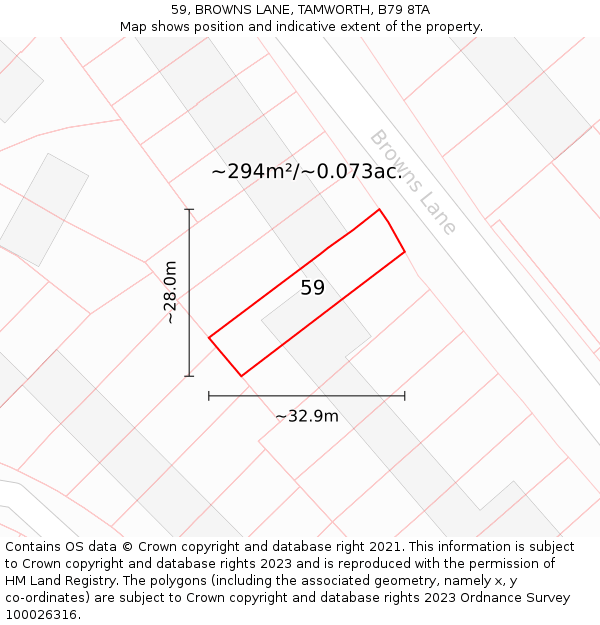 59, BROWNS LANE, TAMWORTH, B79 8TA: Plot and title map