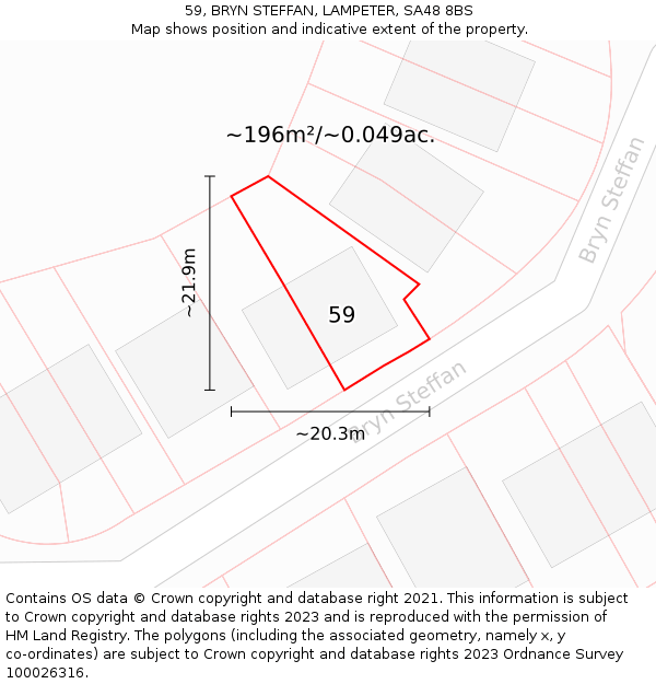 59, BRYN STEFFAN, LAMPETER, SA48 8BS: Plot and title map