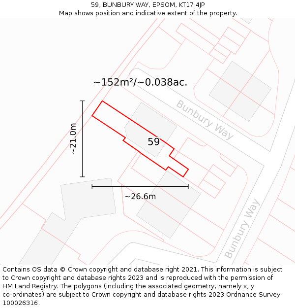 59, BUNBURY WAY, EPSOM, KT17 4JP: Plot and title map