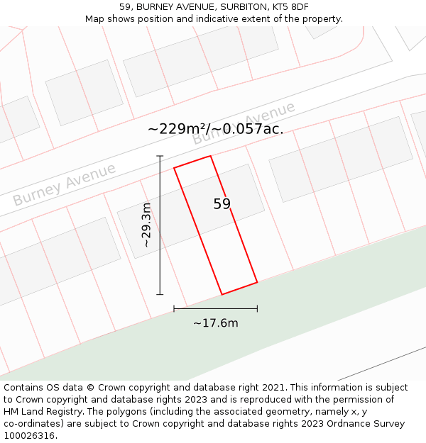 59, BURNEY AVENUE, SURBITON, KT5 8DF: Plot and title map